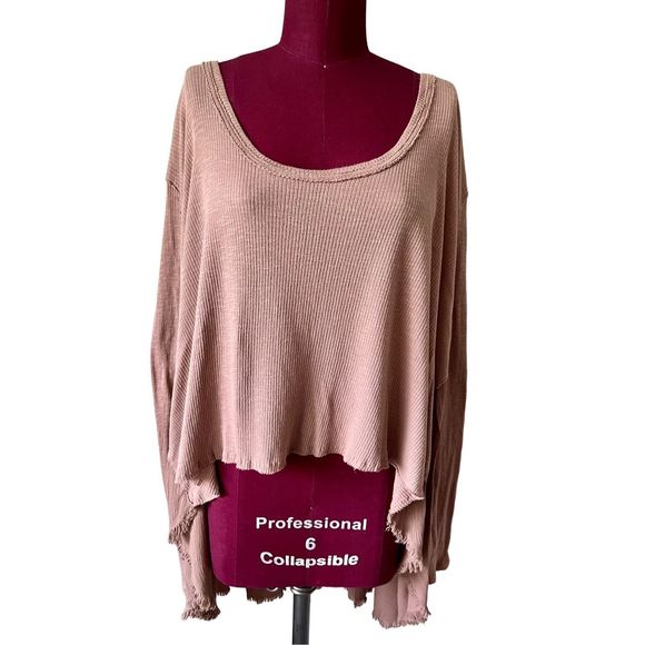 Free People We the Free Special Tee Medium Choco Latte Thermal Boho Oversized - Picture 9 of 13